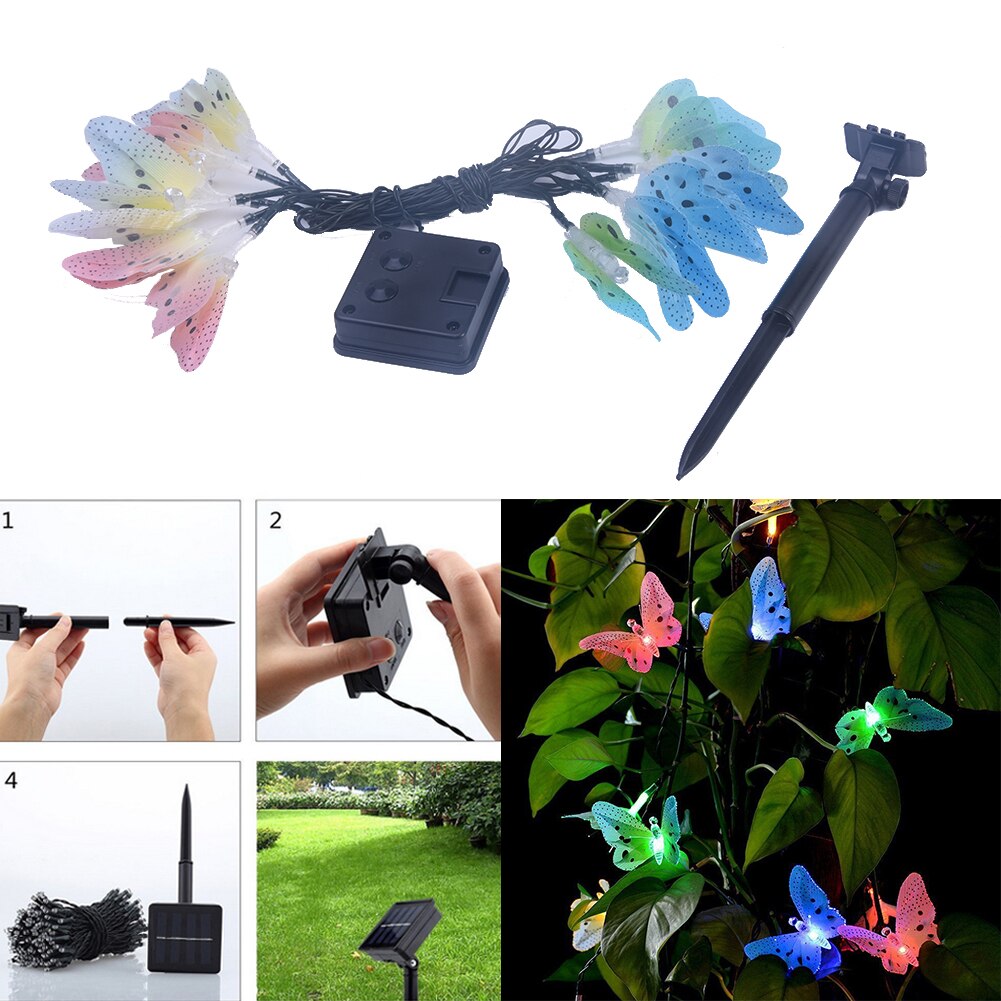 Led Vlinder Fairy String Light Kerst Solar Glasvezel Vlinder Led Fairy Light Garland Wedding Garden Party Decoratie