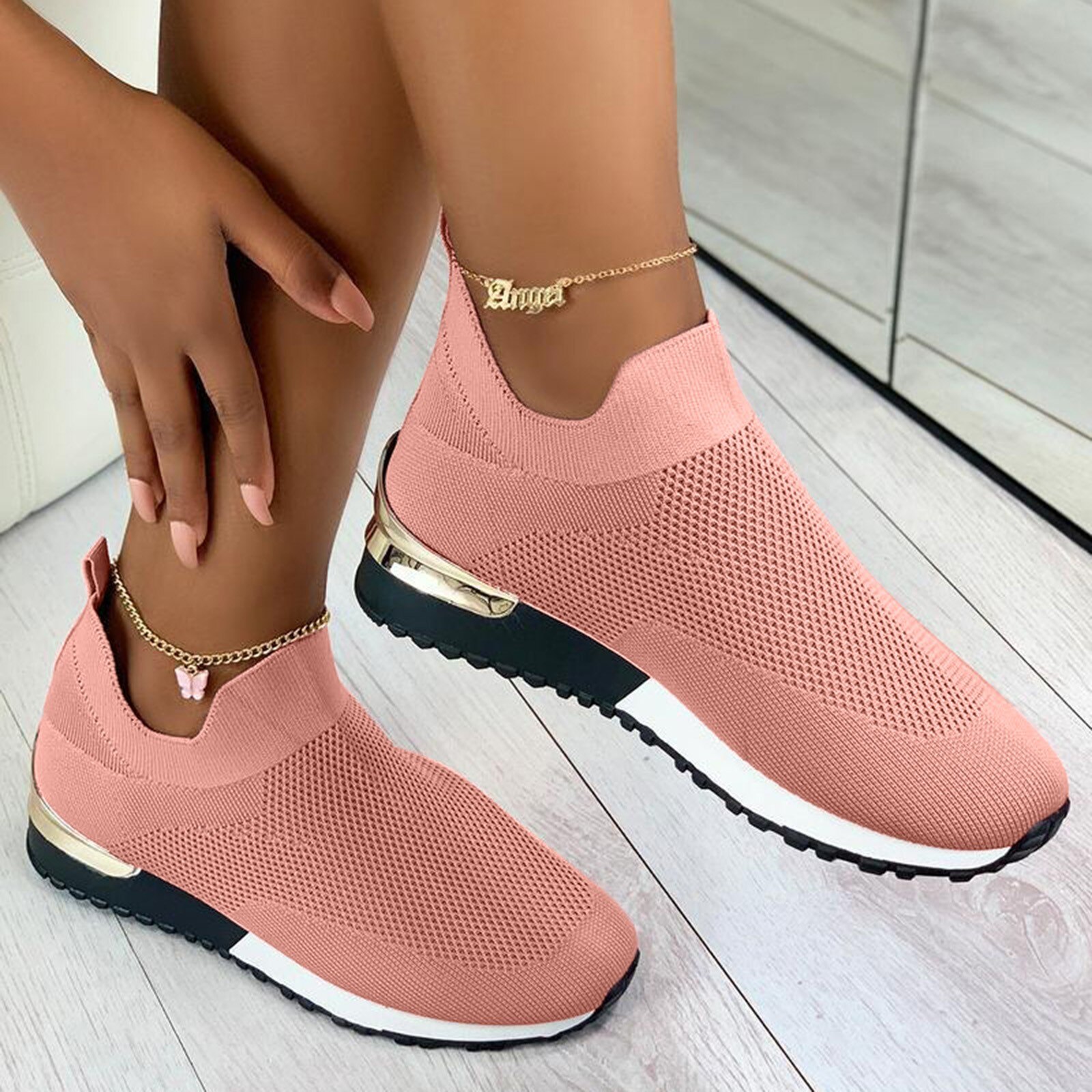 Vrouwen Mesh Schoenen Flats Outdoor Sneakers Lente Effen Kleur Sport Schoenen Runing Ademende Schoenen Sneakers Flats