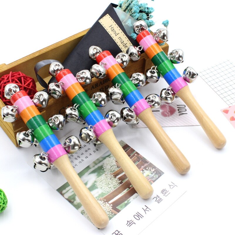 3pcs Hand Sleigh Bells Wooden Handle School Desk Ringbell for Wedding Decoration Jingle Bell Decor