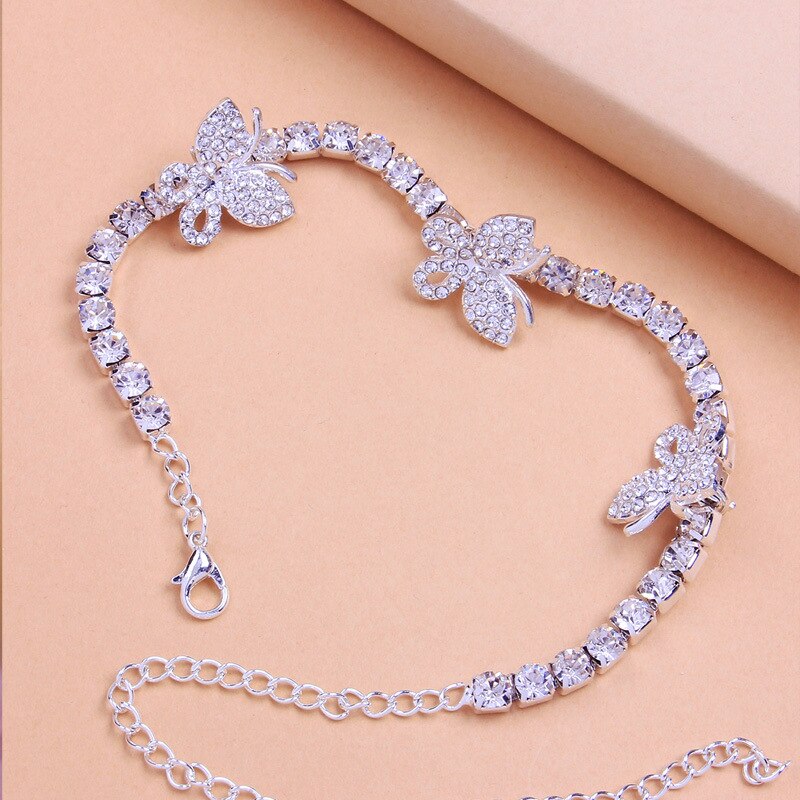 Kristall Zirkon Schmetterling Ankle Armbänder Für Frauen Strass Fuß Armbänder Bein Kette Strand Sandalen Boho Weibliche Schmuck