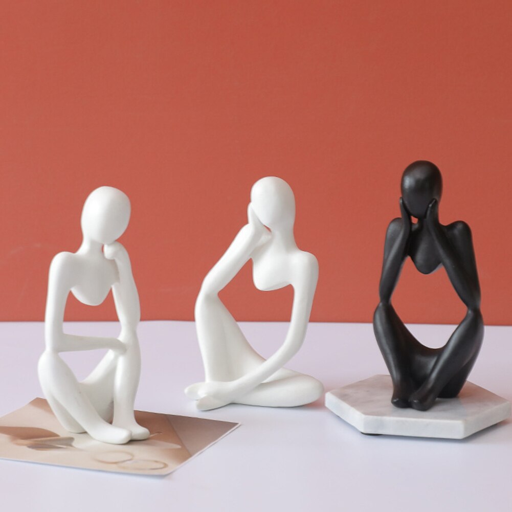 Moderne resin 'De Denker' beeld -Abstract Interieur Decoratie - Zwart