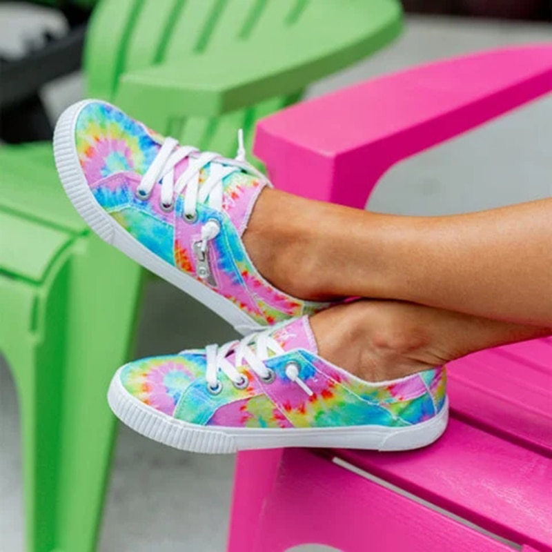 Regenboog witte schoenen dames canvas sneakers met gekleurde veters lente dames casual sneakers
