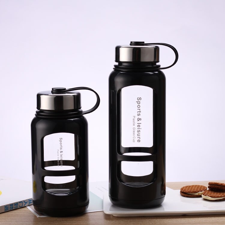 plastic glass large capacity big fat chubby glass flower tea cup custom water cup: Black / 900 ML