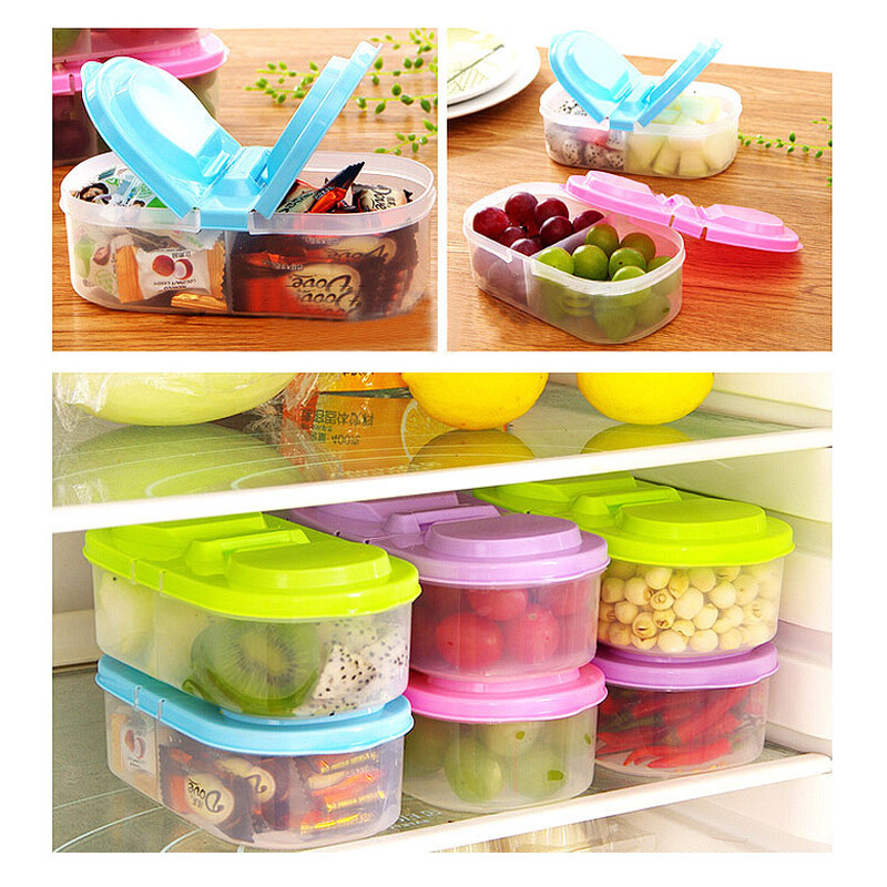 Caja de almacenamiento de alimentos con cubierta de doble compartimento, refrigerador de cocina multifunción portátil, lata de plástico sellada de grano MISCELÁNEA