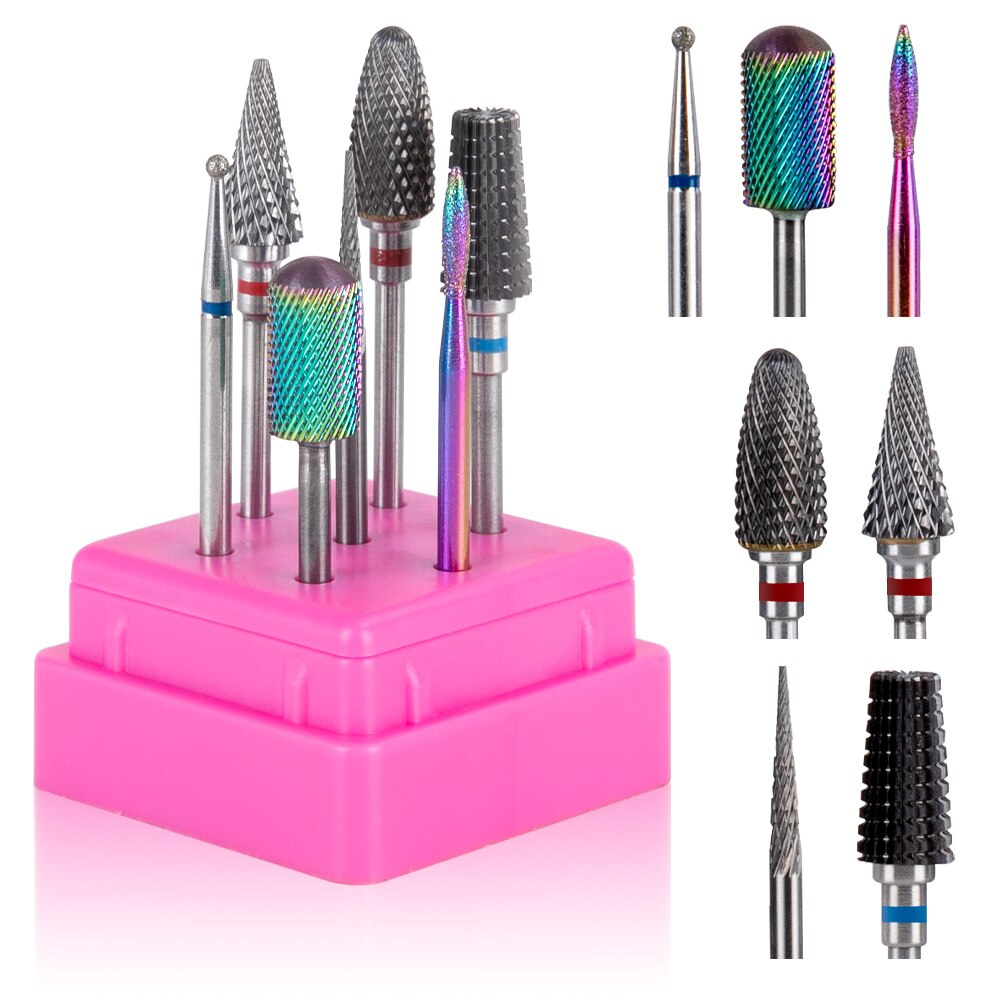 Nagel Boor Set 7Pcs Voor Acryl Nagels 3/32 Elektrische Nail Bit Set Professionele Nagels Supply Carbide Nail Drill bits Voor Gel