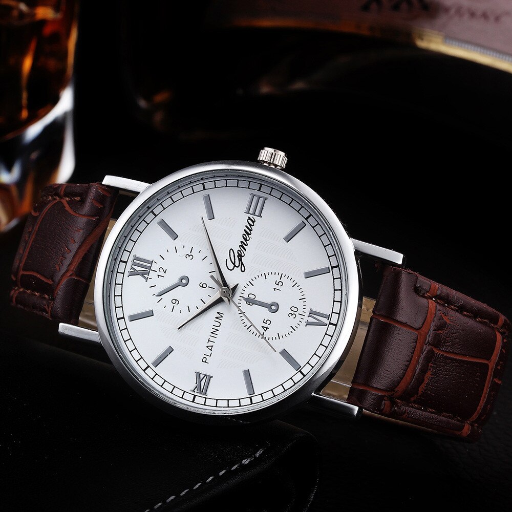 Retro Lederen Band Heren Horloges Luxe Retro Lederen Band Analoge Lichtmetalen Quartz Horloge