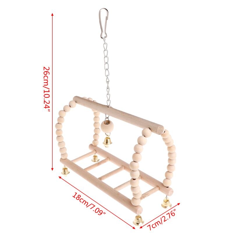 Huisdier Swing Bridge Natuurlijke Hout Papegaai Vogel Parkiet Opknoping Kooi Kralen Bel Grappige Klim Ladder Hanger Levert Balans Training