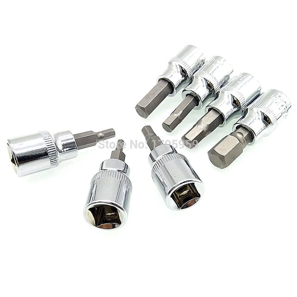 3/8" Square Impact Driver Hex Bit Socket Screwdriver 7 Piece Set H3 H4 H5 H6 H7 H8 H10 Hex Key Socket Wrench Tools 3mm to 10mm