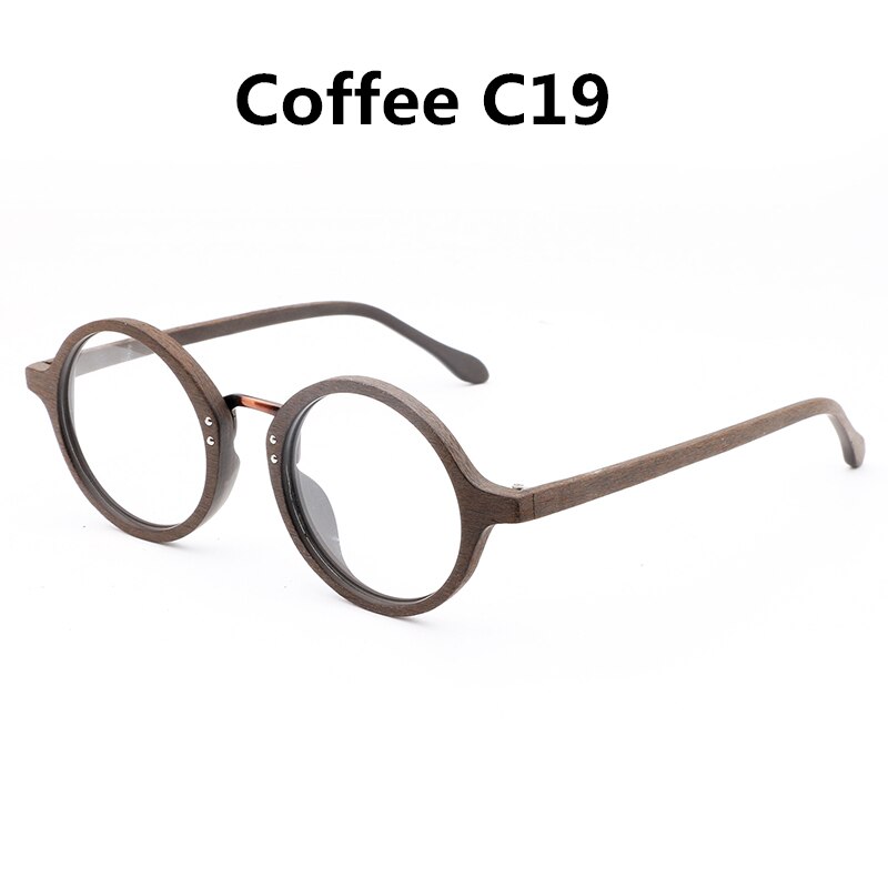 Hdcrafter vintage træ runde øjne briller ramme nærsynethed rammer klar linse til kvinder træ læsning klare briller briller: Kaffe  c19