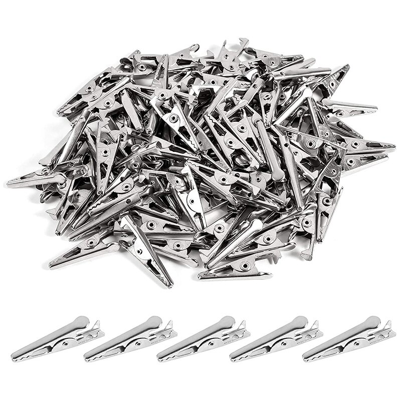 100PCS 1.06IN / 27mm Mini Metal Alligator Clips, Crocodile Clamps Silver Tone Nickel Plated Test Line Spring Clamps.: Default Title
