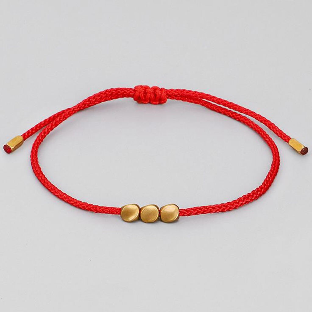 Eastisan Buddhism Handmade Tibetan Copper Beads Lucky Rope Bracelet & Bangles For Women Men Wax Thread wrist Jewelry Unique: Red