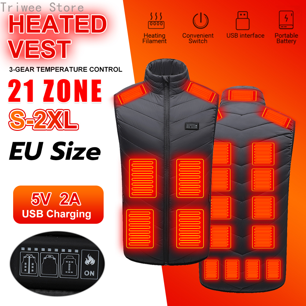 Mannen Vrouwen 21 Verwarmingszones Verwarmd Vest Usb Aangedreven 3 Versnellingen Temperatuurregeling Winter Warm Vest Voor Outdoor Camping Eu Maat