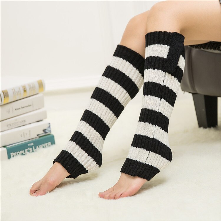 Leg Warmers Women Striped Daily Knitted Warm Soft Simple All-match Womens Leisure Sweet Comfortable Warmer: white