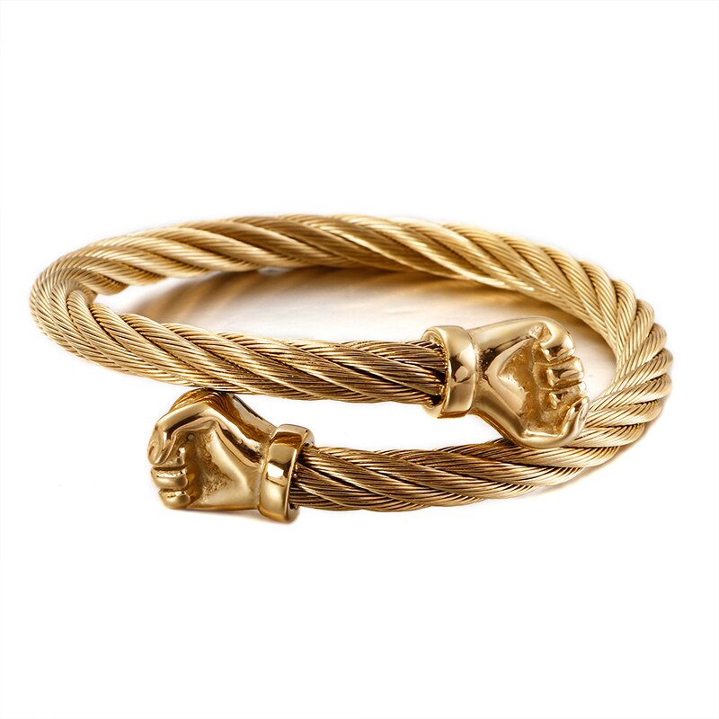 Punk rostfritt stål matt viking varg drake berlock armband man hip hop kabel tråd guld djur manschett armband män smycken: Kb121350- knytnäve
