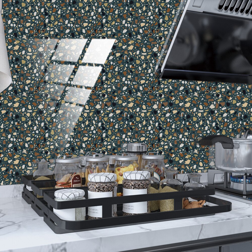 10Pcs Retro Ceramic Floor Tile Stickers Self Adhesive Ceramic Waterproof Wallpapers Art Diagonal Floor Stickers Kitchen Decor