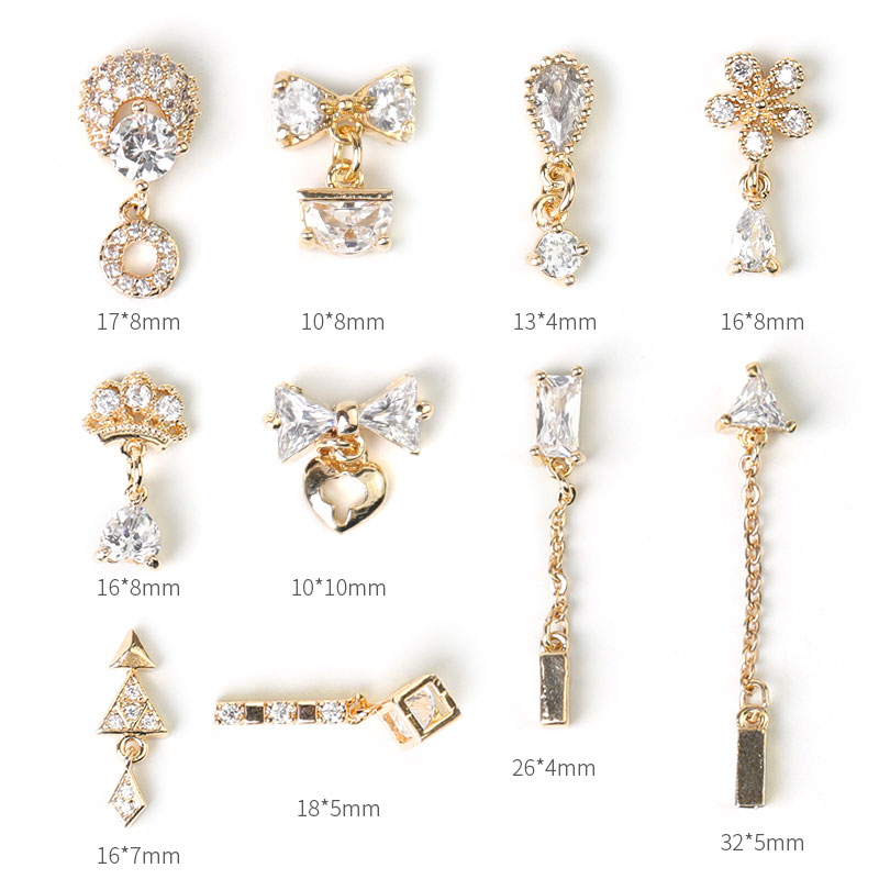 2 pieces water Crystal Dangle Chain Charms Nail Jewelry Decorations 6 type luxury Zircon Crystal Rhinestones For Nails
