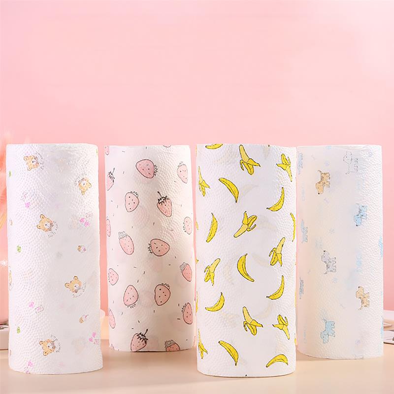 1 Roll Random Color Kitchen Paper Oil &amp; Water Absorbing Disposable Roll Paper Towel Family Printing Rolls Cleaning Paper