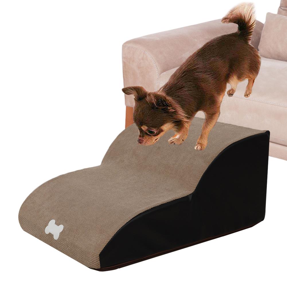 Dog Cat Stairs Ladder Pet Stairs Step Dog Ramp Sofa Bed Ladder 2 Layers Slope High-density Sponge Non-slip Bottom: Beige