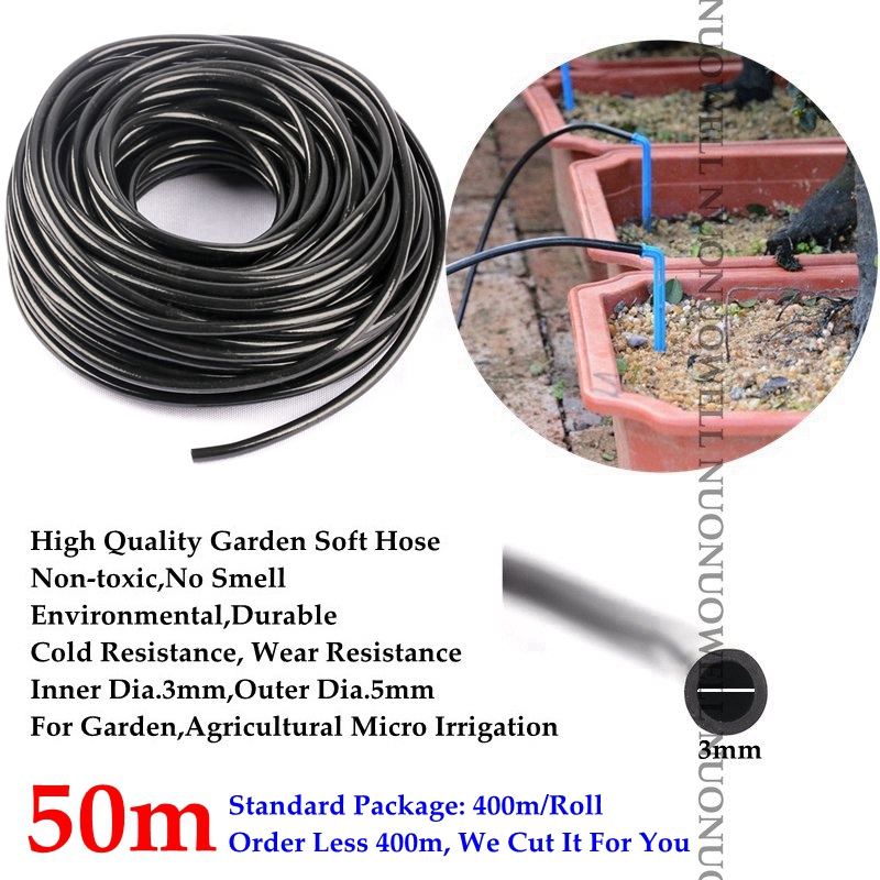 100m ~ 5m giftfri 3/5mm drypvandingsslange havearbejde mikrovandingssystem blødt vandrør drivhus vandingssæt slange: 50m(165ft)
