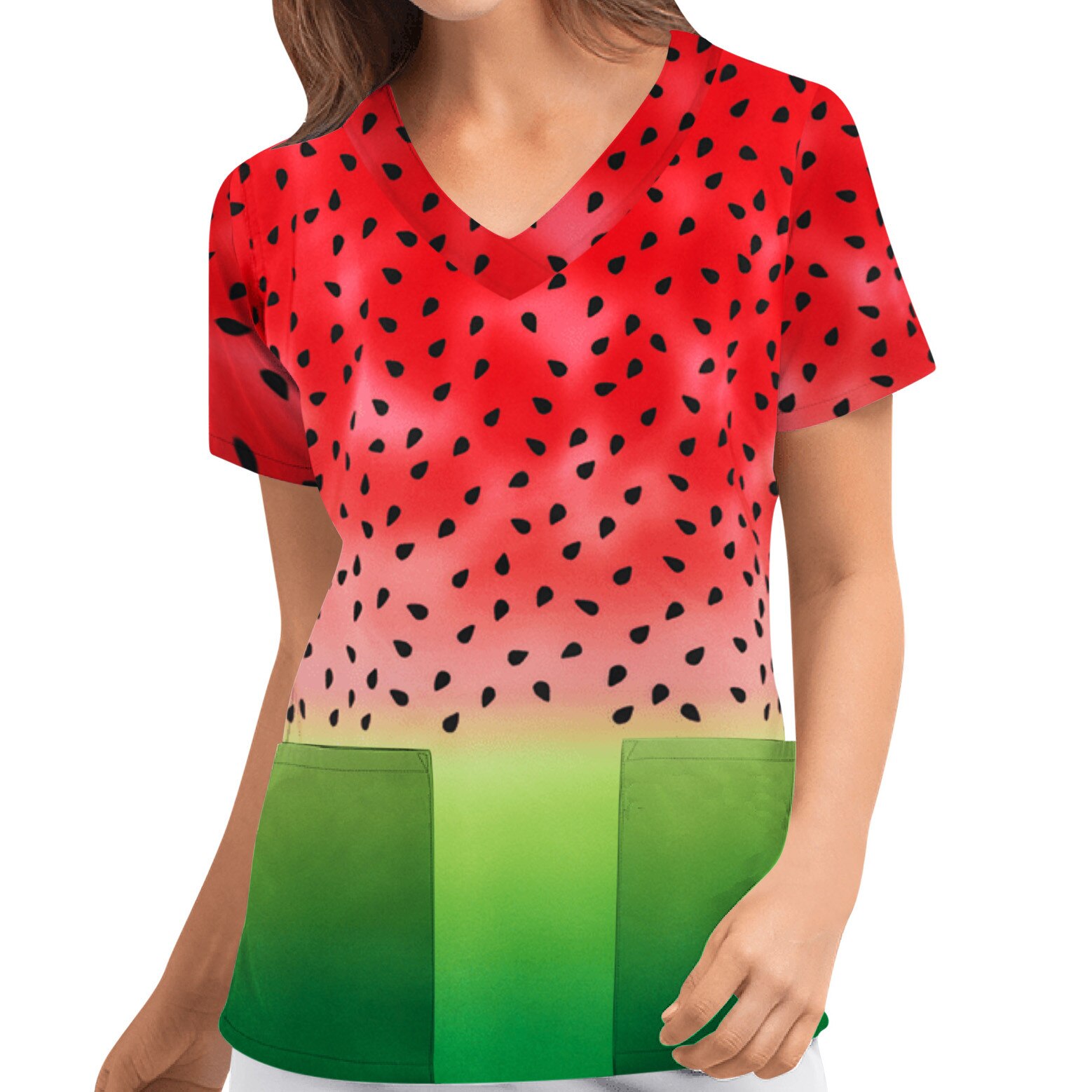 Neueste Krankenschwester Uniform Spitzen Frauen Plue Größe Tier drucken lässig Kurzarm V-ausschnitt Pflegeperson oben Ostern Pflege uniforme enfermera: Marine / XXL
