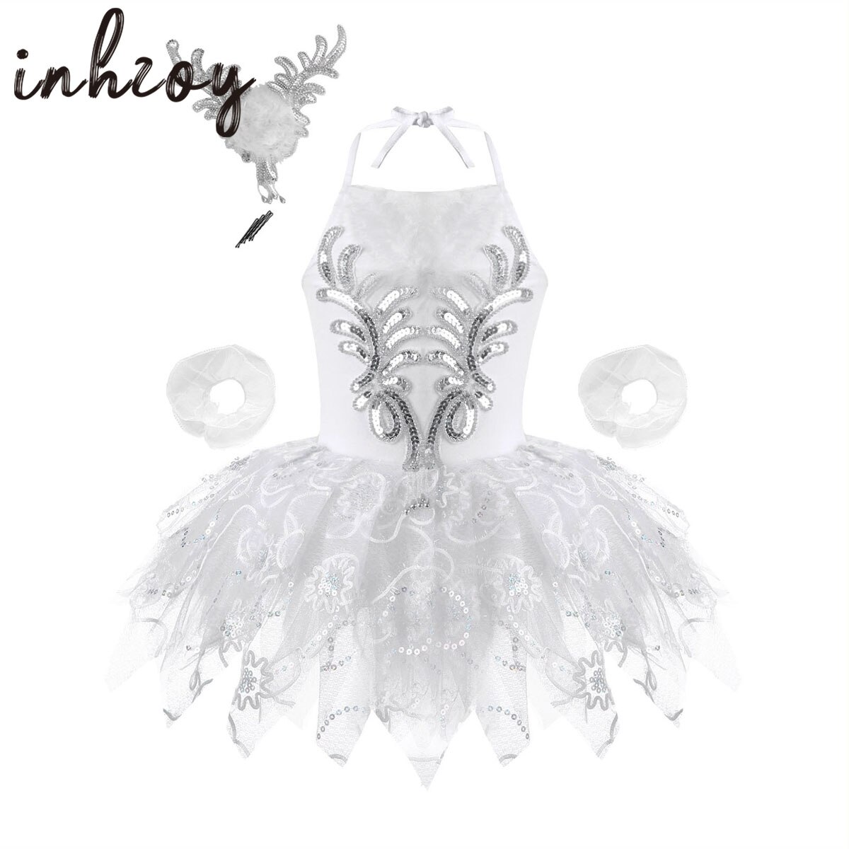 Swan Lake Ballet Tutu Girls Ballerina Dress Kids Shiny Dancewear Stage Party Costumes Set