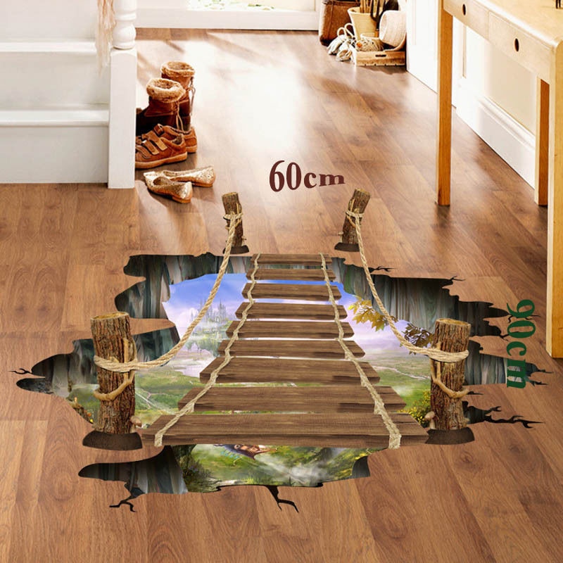 Verwijderbare 3D Brug Vloer Muursticker Kleurrijke Rivier Brug Wall Art Woonkamer Decor Muursticker