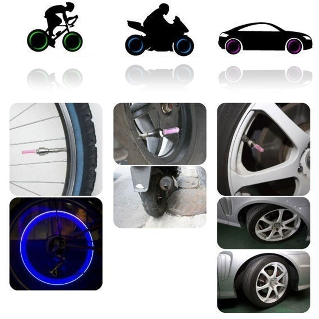 2 uds luces de neón Color neumático rueda válvula tapa luz LED lámpara Flash tapas de válvula de rueda de coche cubierta de aire neumático llanta de vástago de válvula de llanta tapa