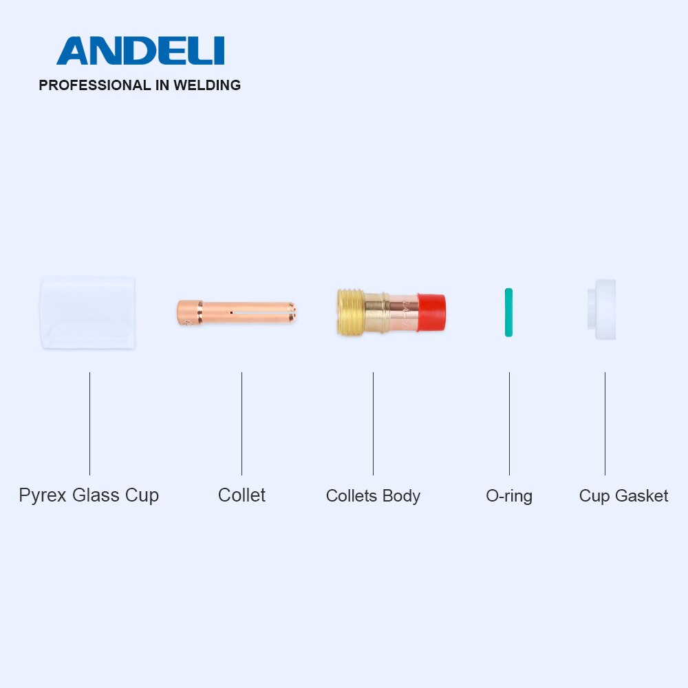 ANDELI-Kit de accesorios para soplete de soldadura, Kit de accesorios para soplete de soldadura, copa de vidrio Pyrex, cuerpo de pinza, junta de junta tórica, copa para soplete Tig Weding, Serie WP