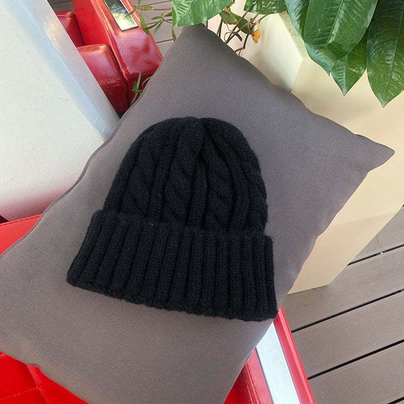 Kvinder huer pige luksus vinter hat slik farver hatte tyk varm hue hue blød strikket hue bomuld twist mønster kasketter 9: Sort
