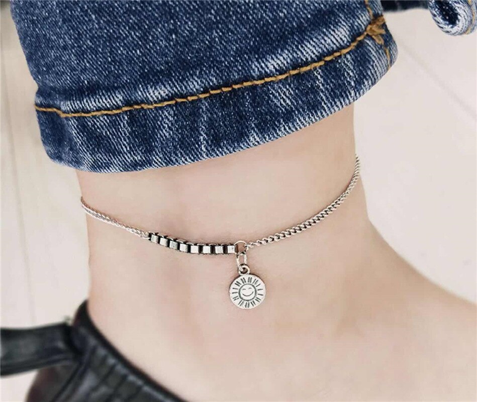 Statement Lachend Gezichtsuitdrukking Hanger Enkelband Echt 925 Sterling Zilveren Vrouwen Enkelband