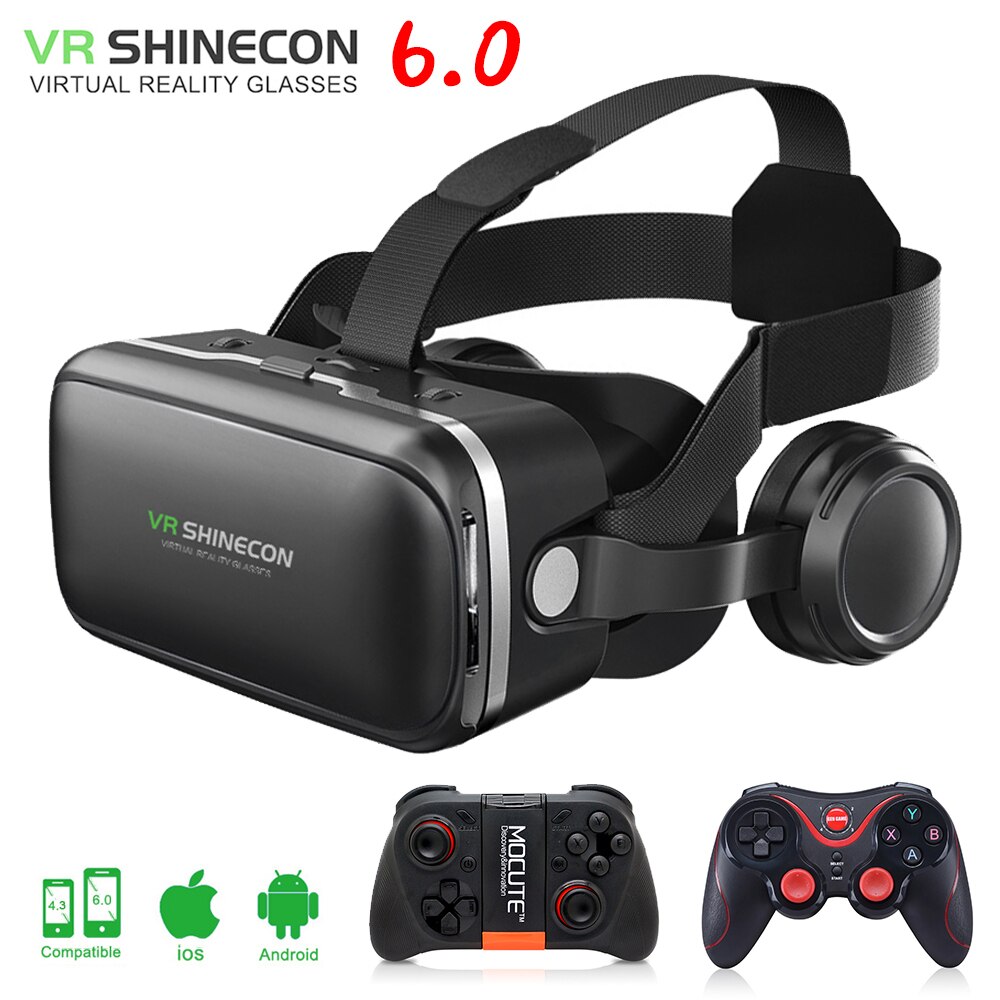 Vr Shinecon 6.0 3D Glazen Doos Google Kartonnen Virtual Reality Bril Vr Headset Voor 4.5-6.0 Inch Ios Android smartphone