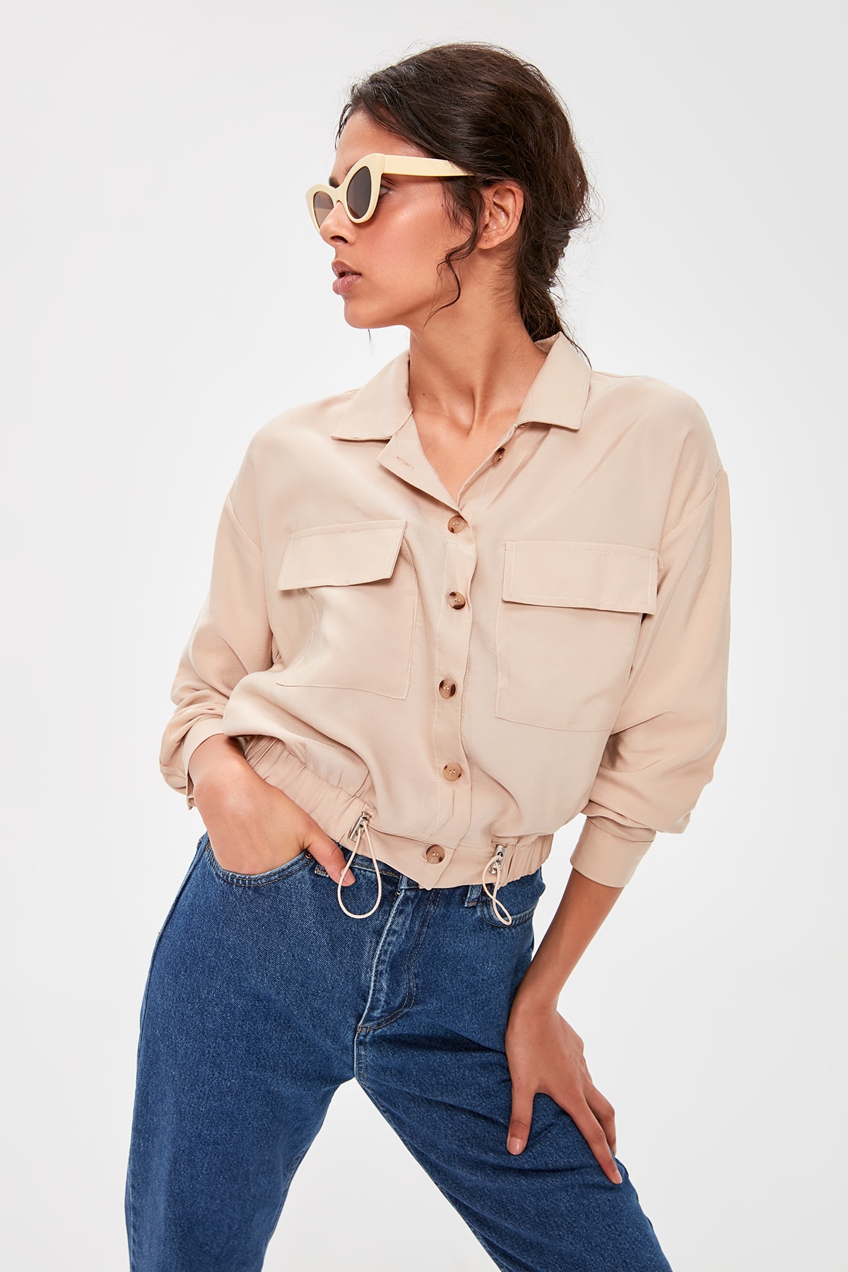 Trendyol Stone Shirred Jacket TWOAW20CE0199