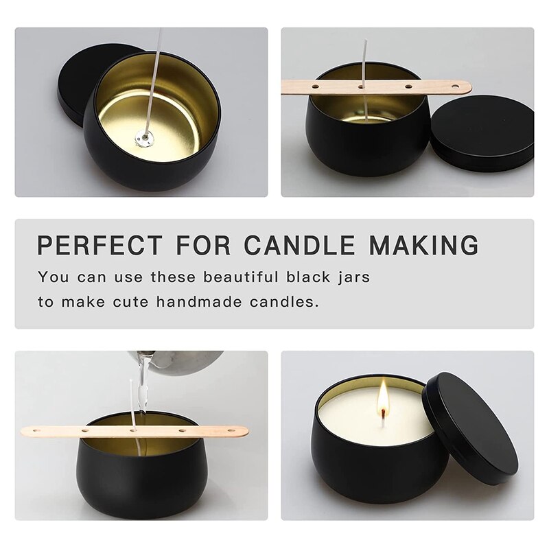 Botes de lata para velas, recipientes de vela con tapas, 8 Oz, para fabricación de velas, artes y artesanías, almacenamiento, negro, 24 Uds.