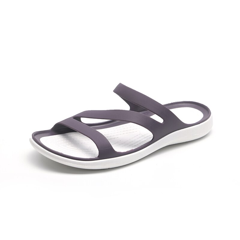 Zapatillas de plataforma con tacón bajo plano para mujer, sandalias Peep Toe negras, zapatos informales de gelatina para playa: Púrpura / 40