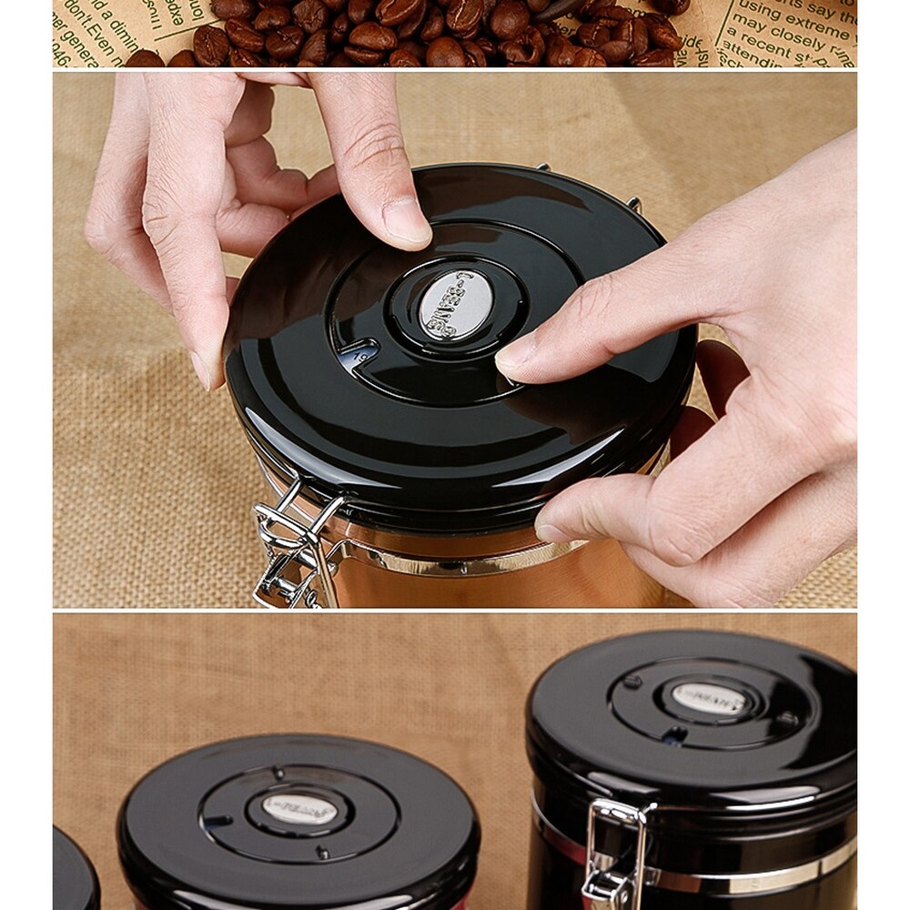 Sealed Tank Coffee Bean & Tea Sealed Can with Exhaust Valve Stainless Steel Sealed Tank Tea Leaf Cans Multifunction Food Jars