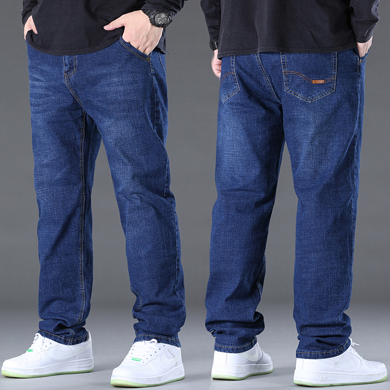Pantalones vaqueros para Hombre talla grande 50 tela vaquera de alta elasticidad pantalones de talla grande para 45-150kg Jeans Hombre pantalones vaqueros de pierna ancha Pantalon Homme: 42 / Azul