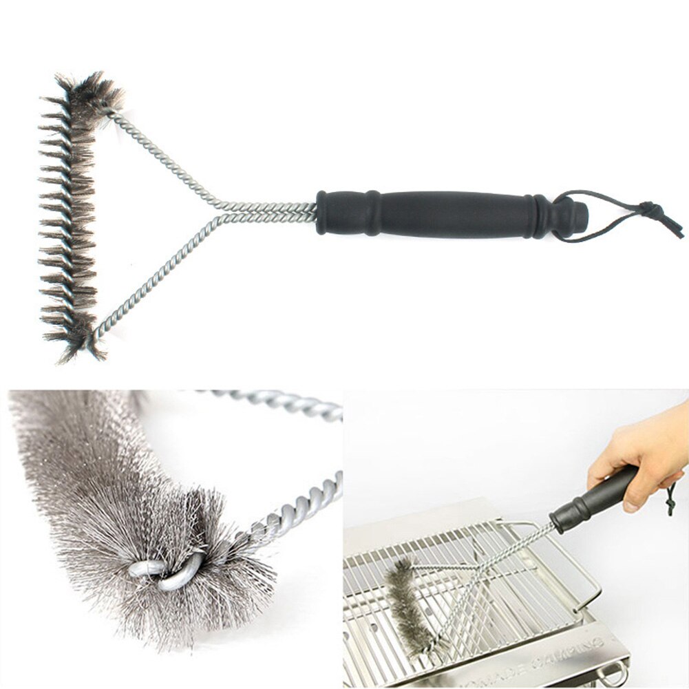 1* bbq børste camping grill grill rengøring stålbørste y-type køkkenværktøj i rustfrit stål til mesterkok, weber, char-broil