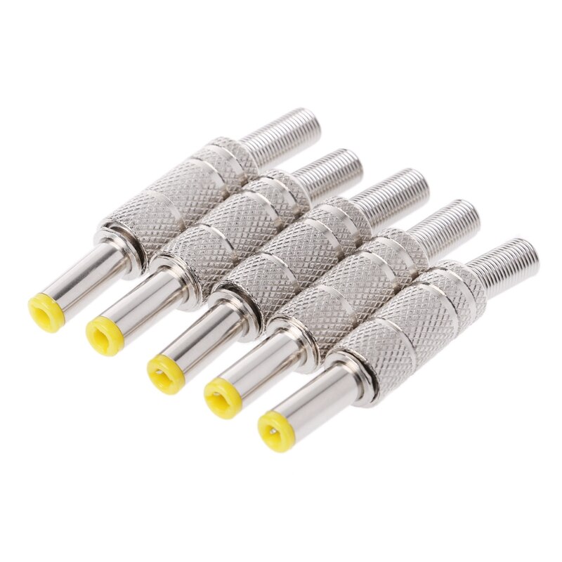 Connettore adattatore Jack maschio di alimentazione cc 5.5x2.1mm in metallo 5 pezzi con testa gialla