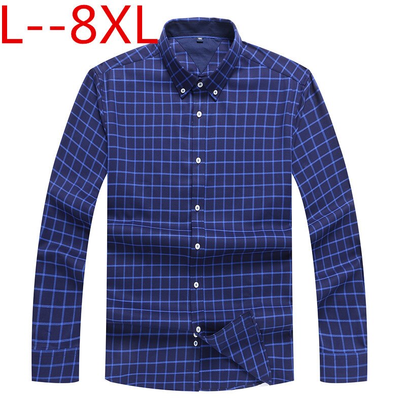 10xl 8xl 6xl 5x menn bomull uformelle rutete skjorter lange armer løs passform komfortabel børstet flanell skjorte fritidsstiler topper skjorte: Blå / 6xl
