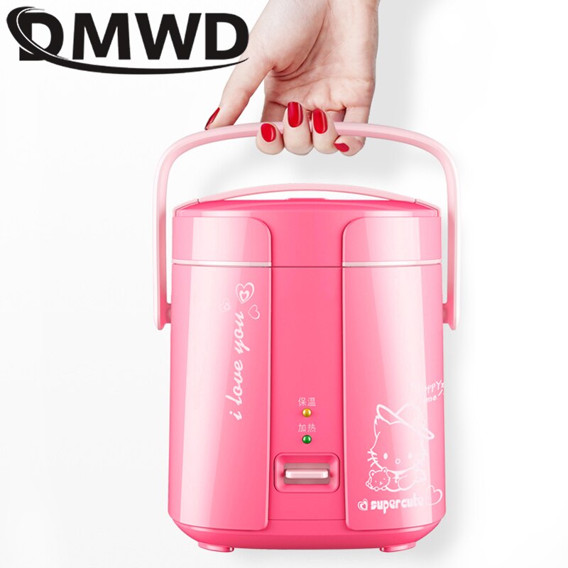 DMWD 1.2L Multifunction Mini Electric Rice Cooker 2 Layers Heating Food Steamer Multifunction Meal Cooking Pot 1-2 People Lunch: Pink