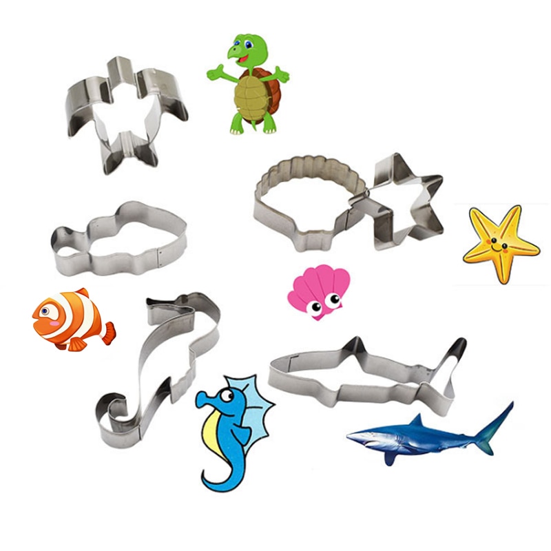 6pcs/set Sea Cookie Cutters Shell Turtle Shark Fish stainless steel Biscuits Moulds Baking Tools
