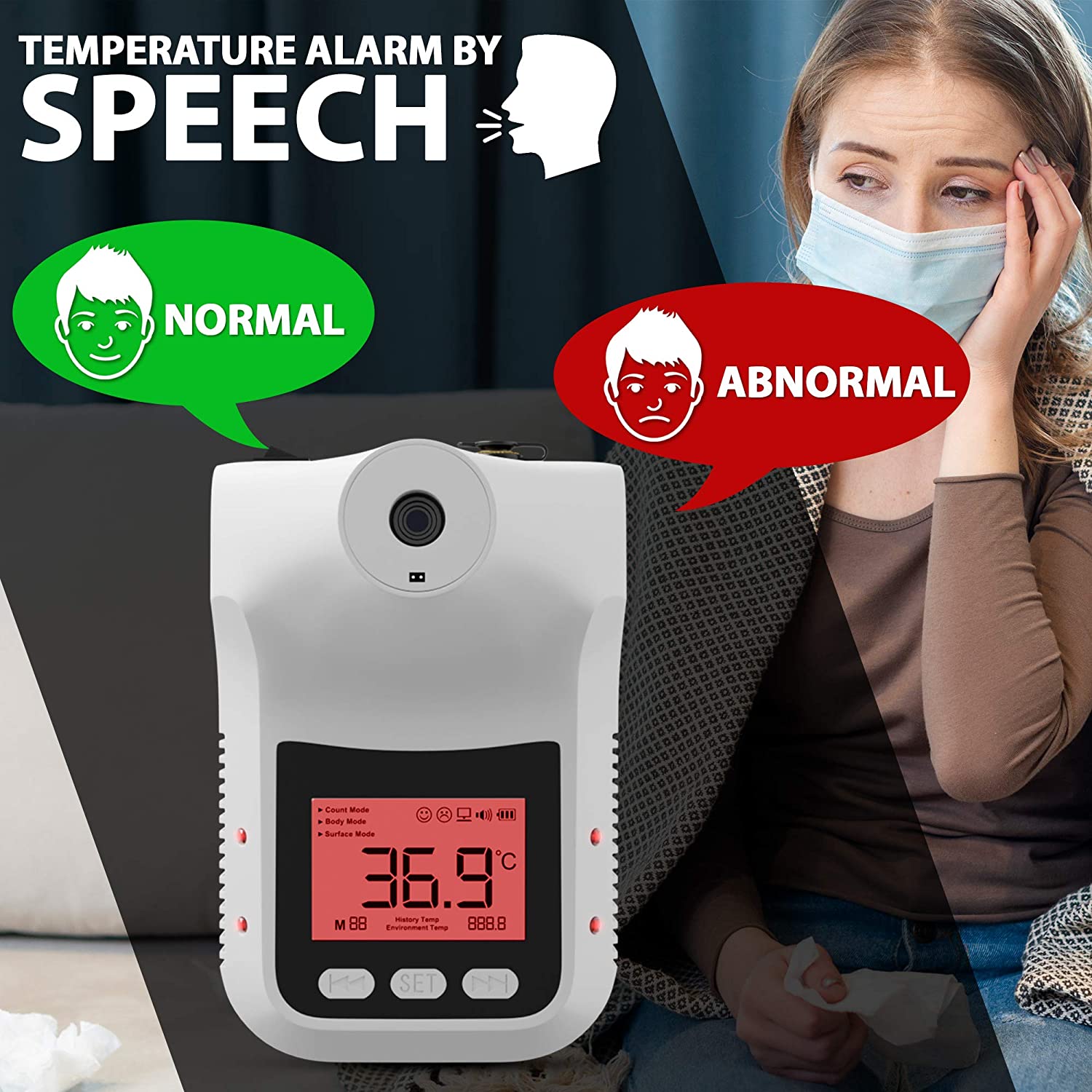 Wall Mounted Thermometer K3 PRO Non-Contact Infrared Temperature Measurement Forehead Thermometer with Alarm for Office Home