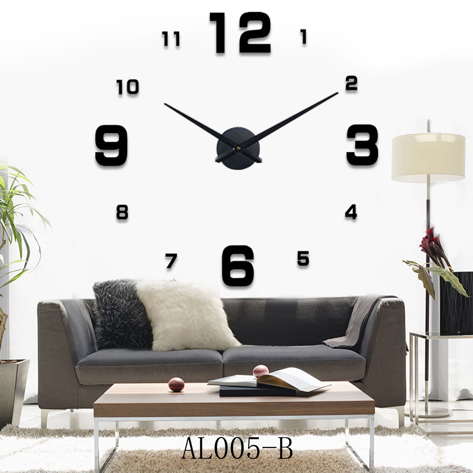 3d store vægur moderne forhastede quartz ure ure spejl klistermærke gør-det-selv stue dekoration: Sort / 47 tommer