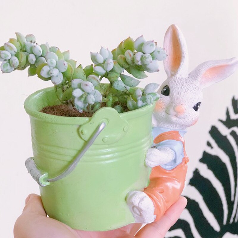 Europese Dorp Cartoon Succulente Planter Pot Combinatie Platter Ingemaakte Groene Plant Resin Konijn Decoratie Vlezige Bloempot