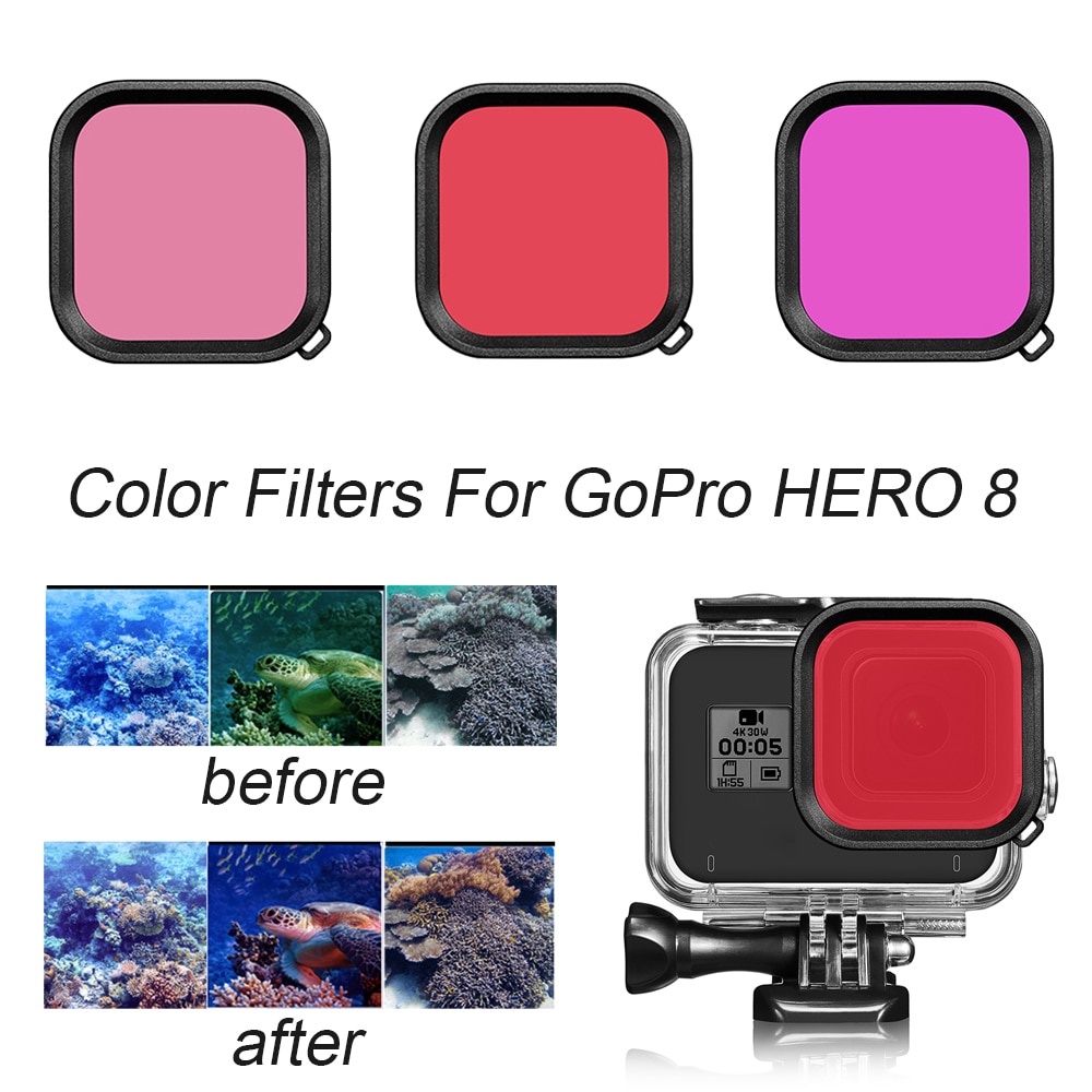 Carcasa impermeable para buceo subacuático, Kit de filtro de lentes de Color para GoPro Hero 8, accesorios para cámara go pro, 45M
