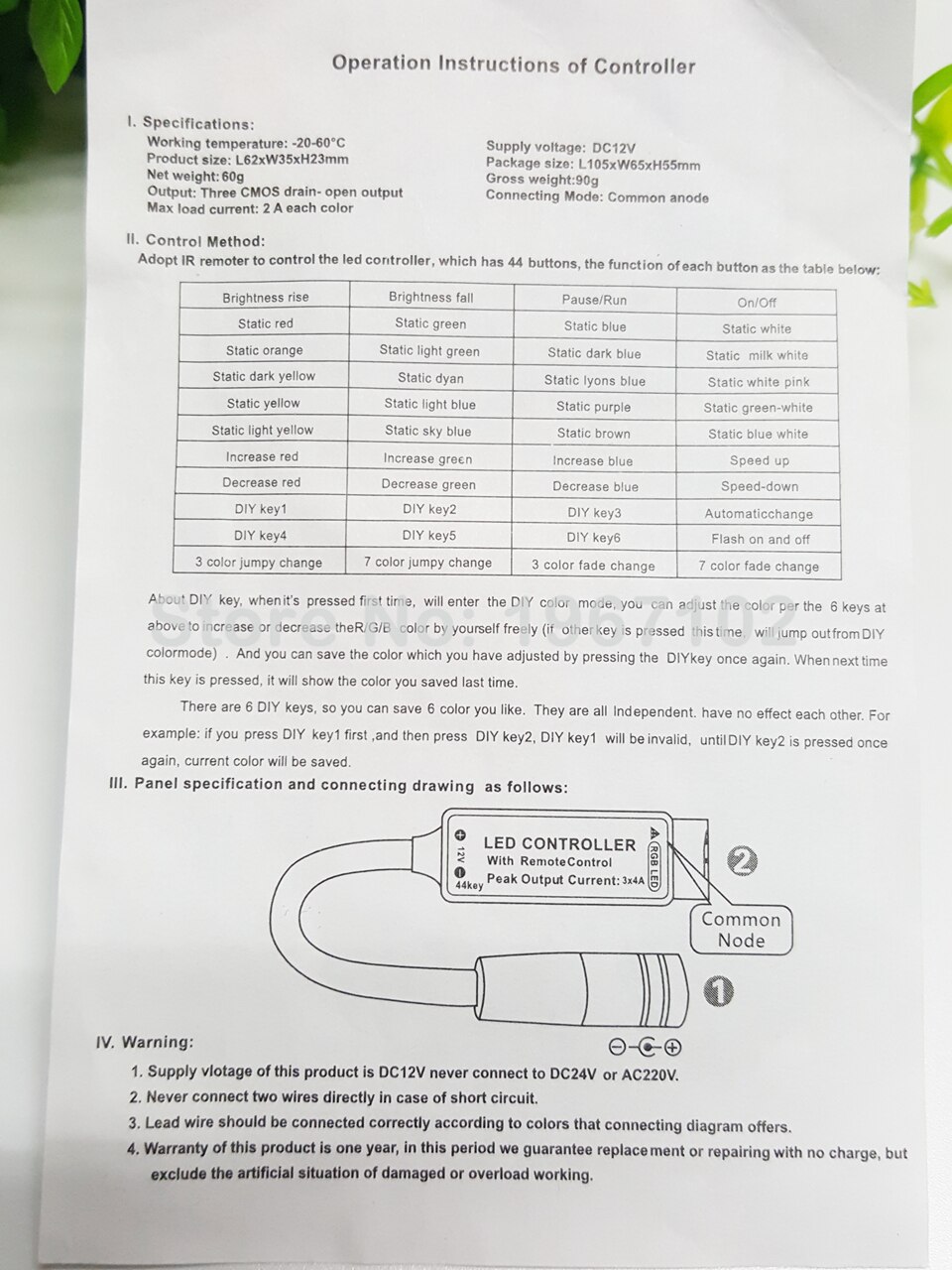 Led Strip Controller 24 Key 44key Led Lights Controller IR Remote Led RGB Controller Dimmer DC12V 6A For RGB 3528 5050 LED Strip