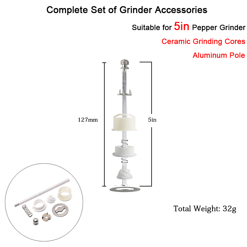 Komplette Set Pfeffer Grinder Zubehör Keramik Schleifen Core für 5 6 8 10 Zoll Mühle: Licht Gelb