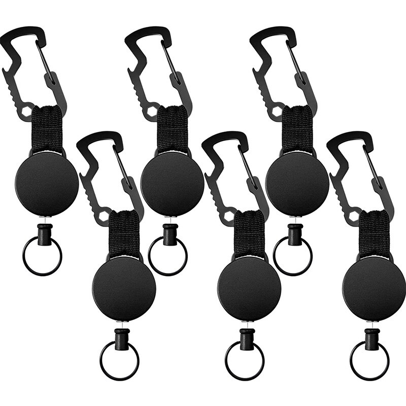 Infällbar nyckelkedja självindragande märkeshållare rulle med bältesklämma nyckelringhållare ståltråd  (6): Default Title