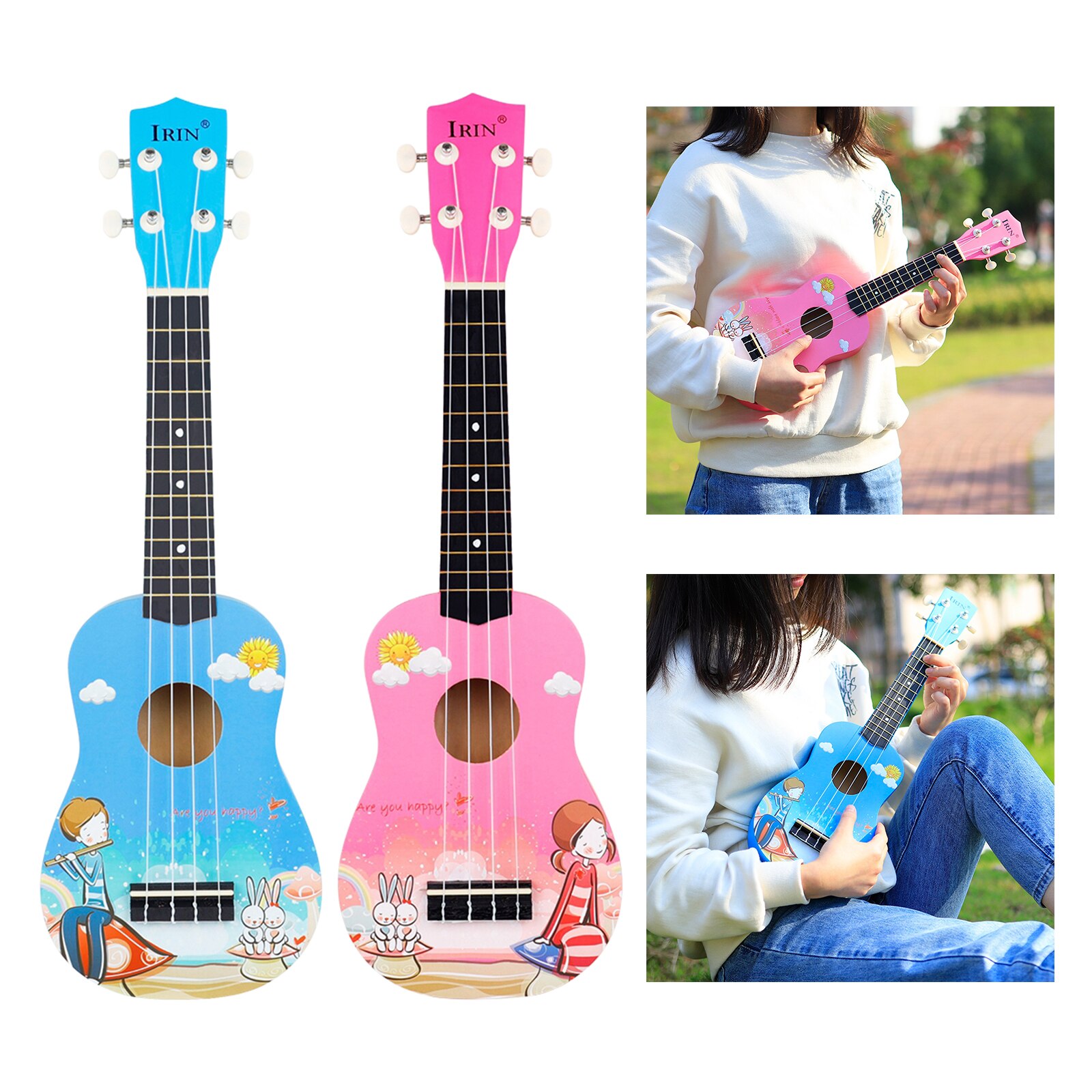 Wood 21" Travel Ukulele Soprano Fingerboard Body Guitar Instruments