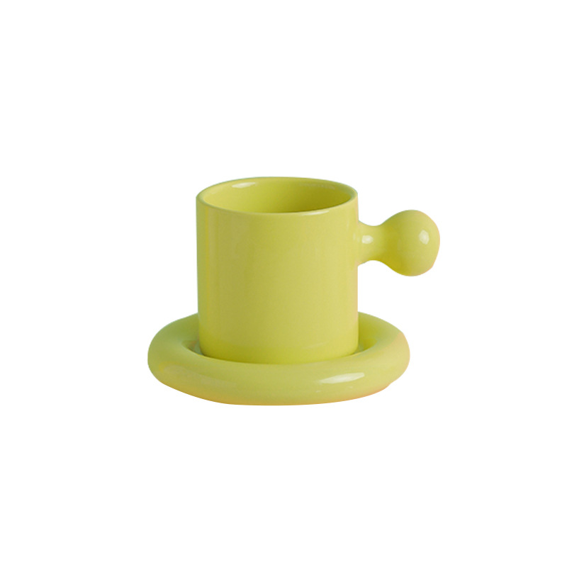 Taza con mango de bola redonda de 300ml, juego de platos, Taza de cerámica personalizada para café, té, platillo, cocina, oficina, decoración del hogar